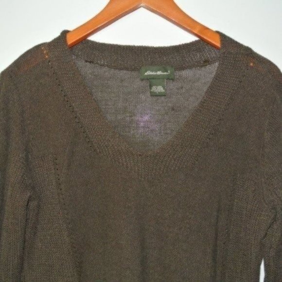 Eddie Bauer Linen Blend Brown Sweater V Neck L‎ Large - Picture 3 of 6